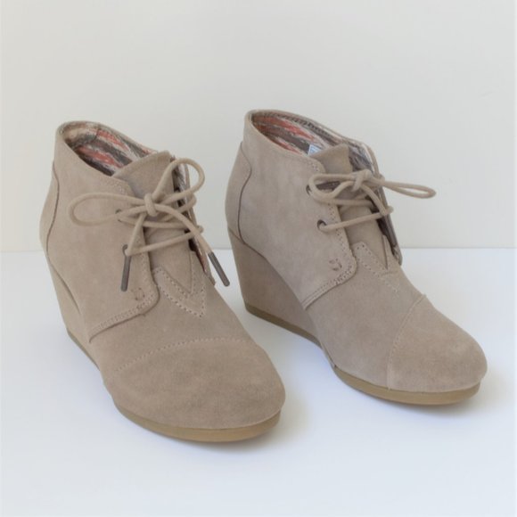 Toms Shoes - TOMS Desert Wedge Bootie, Taupe Suede, Size 6